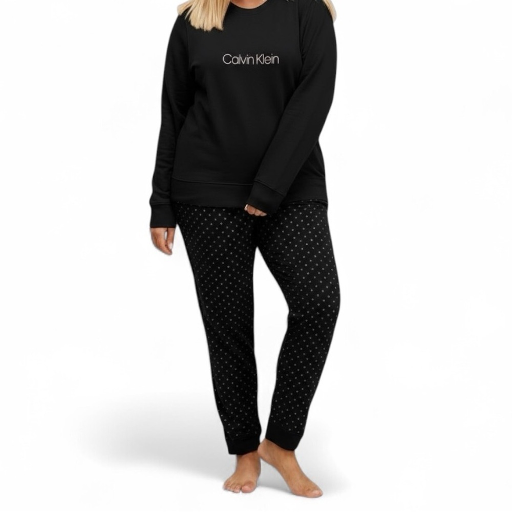 Calvin Klein Pyjamas 2 Pc Set Matching Top & Jogger Bottoms Black Size Small